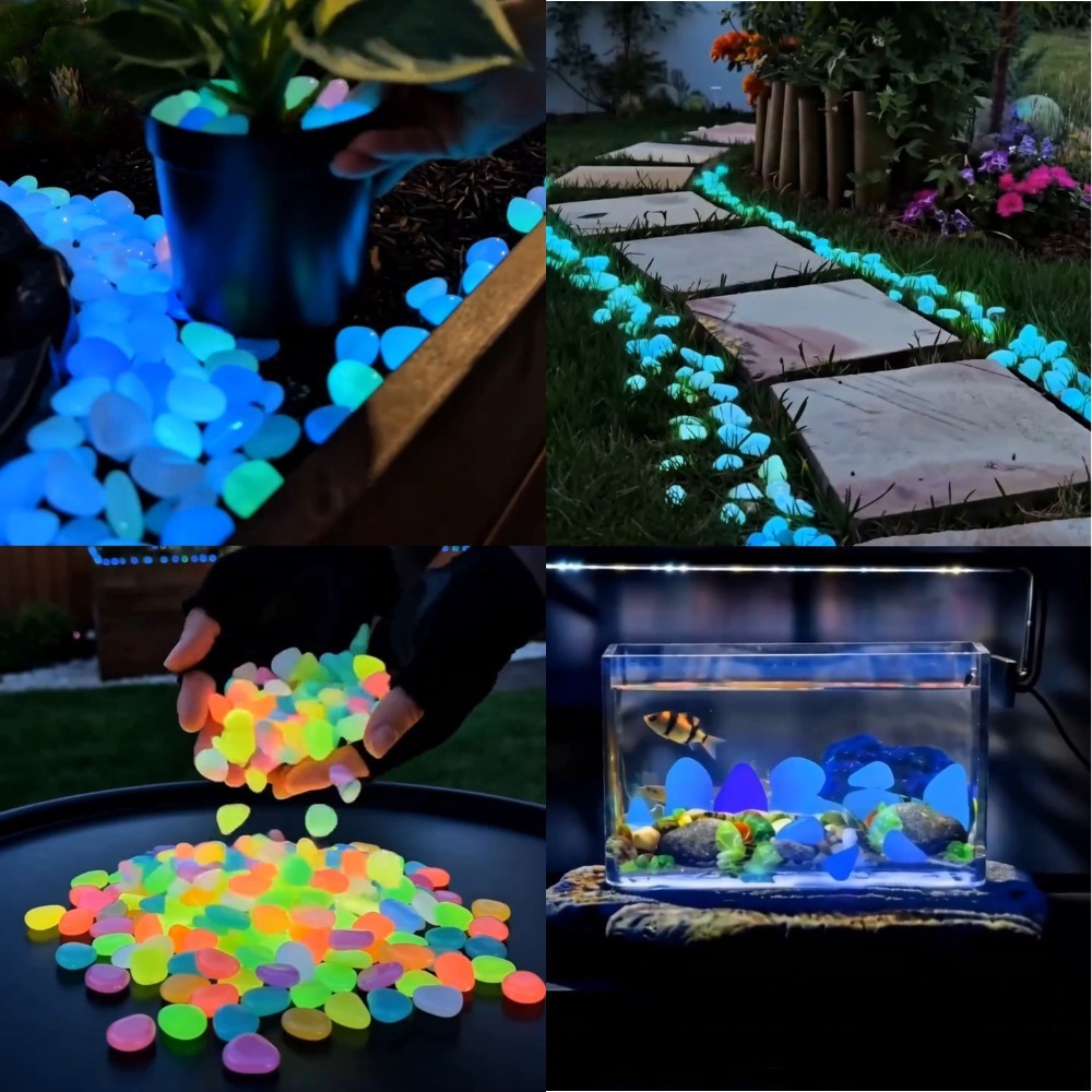 Aquarium Fish Cartoon - Kolorowe, świecące w ciemności kamienie dekoracyjne
