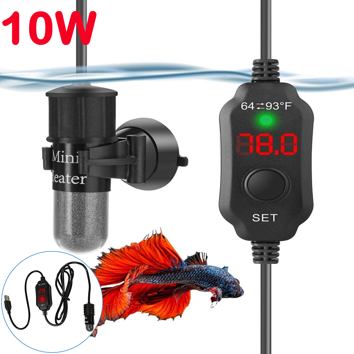 Aquarium Fish Cold Water - Regulowany grzejnik akwariowy 10W 18-34 °